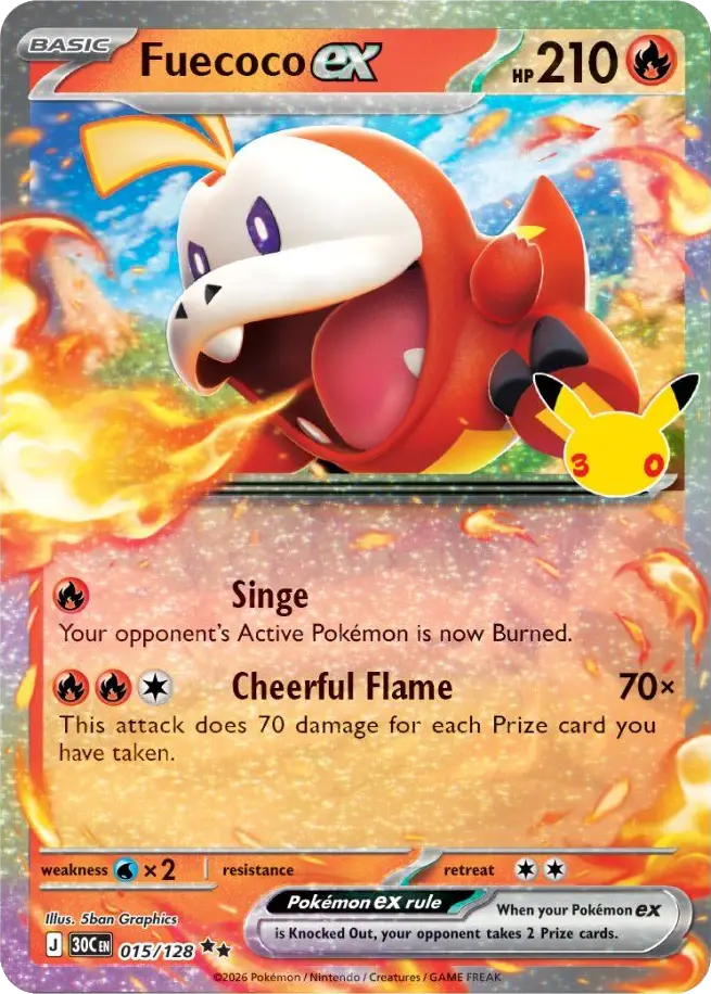 Fuecoco ex 30th Celebration Pok&eacute;mon TCG 015/128