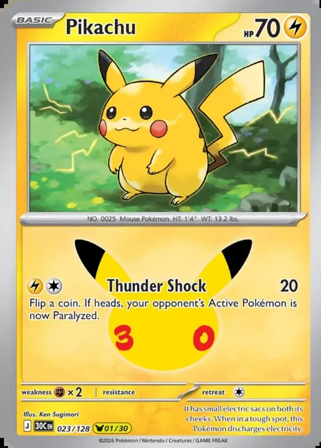 Pikachu 01/30 30th Celebration Pok&eacute;mon TCG 023/128