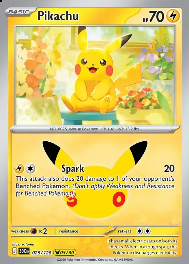 Pikachu 03/30 30th Celebration Pok&eacute;mon TCG 025/128