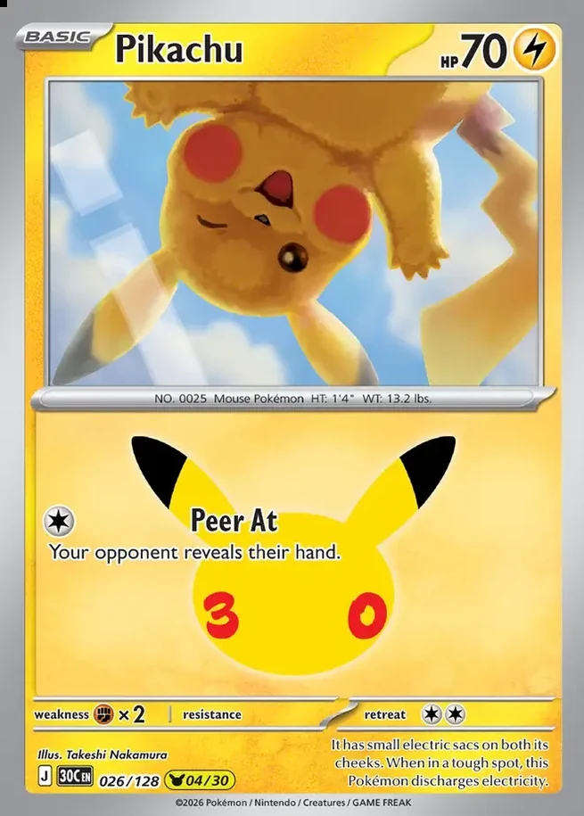 Pikachu 04/30 30th Celebration Pok&eacute;mon TCG 026/128