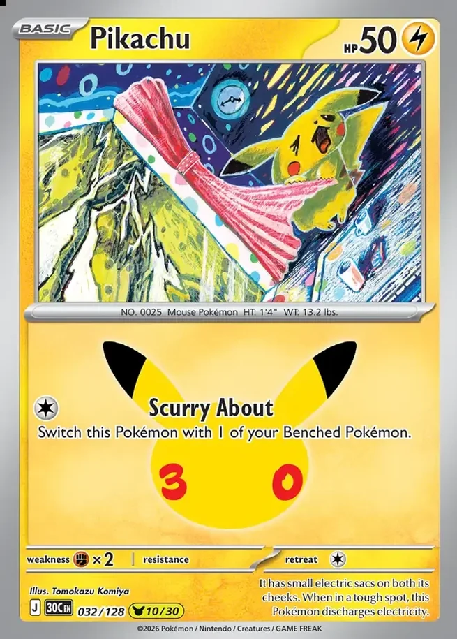 Pikachu 10/30 30th Celebration Pok&eacute;mon TCG 032/128