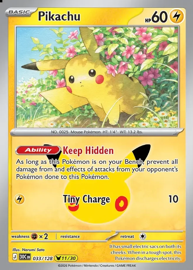 Pikachu 11/30 30th Celebration Pok&eacute;mon TCG 033/128