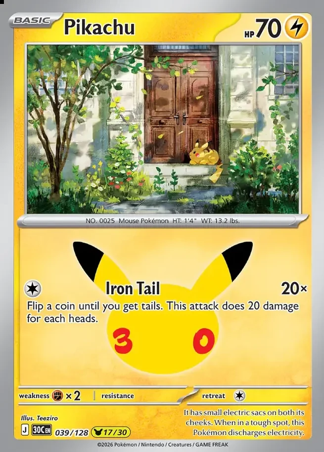 Pikachu 17/30 30th Celebration Pok&eacute;mon TCG 039/128