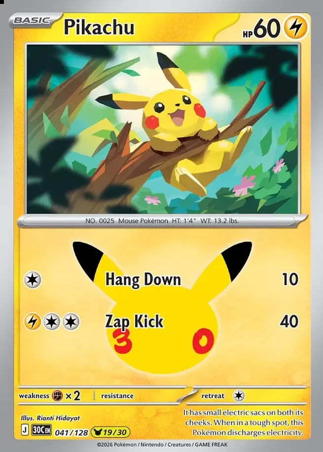 Pikachu 19/30 30th Celebration Pok&eacute;mon TCG 041/128