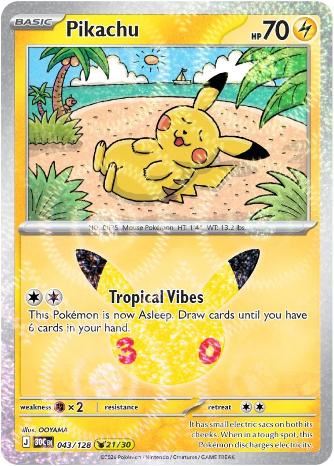 Pikachu 21/30 30th Celebration Pok&eacute;mon TCG 043/128