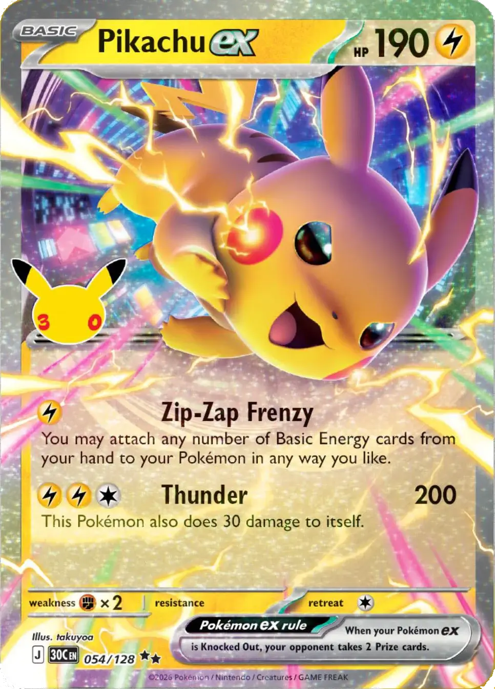 Pikachu ex night variant 30th Celebration Pok&eacute;mon TCG 054/128