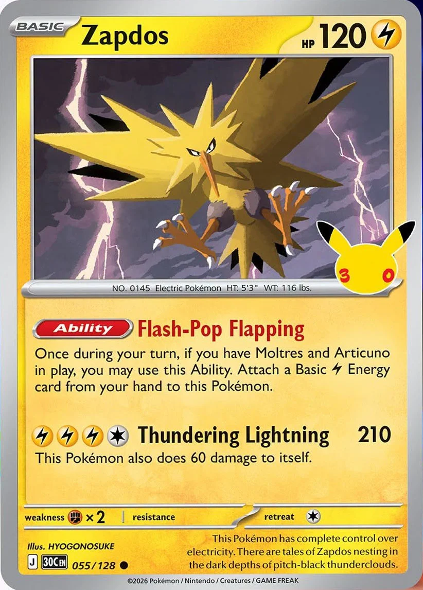 Zapdos 30th Celebration Pok&eacute;mon TCG 055/128