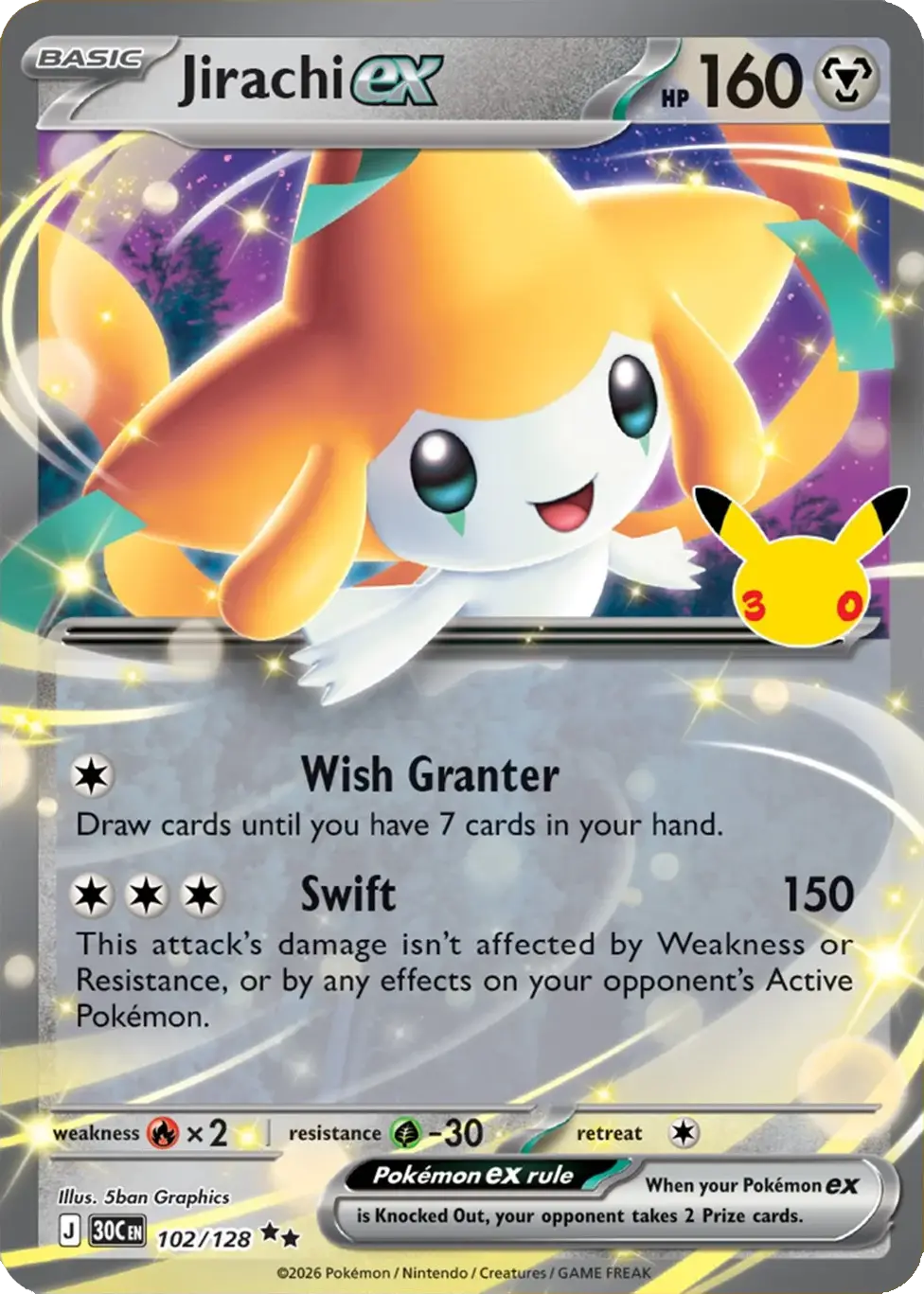 Jirachi ex 30th Celebration Pok&eacute;mon TCG 102/128