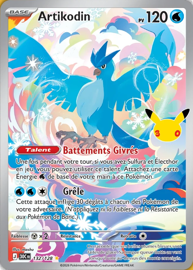 Articuno 30th Celebration Pok&eacute;mon TCG Secret Rare 132