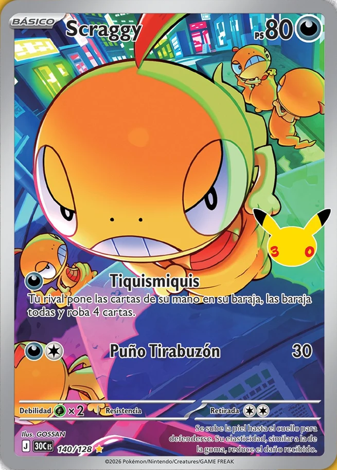 Scraggy 30th Celebration Pok&eacute;mon TCG Secret Rare 140