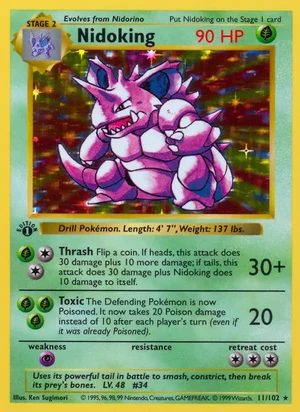 Nidoking 011/102 Holo Rare, Base Set Pokémon TCG card
