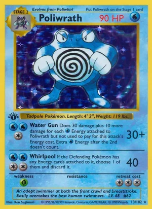 Poliwrath 013/102 Holo Rare, Base Set Pokémon TCG card
