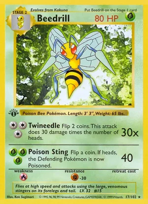 Beedrill 017/102 Rare, Base Set Pokémon TCG card