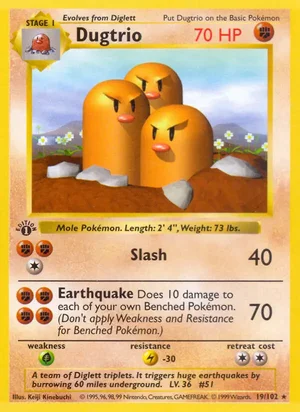 Dugtrio 019/102 Rare, Base Set Pokémon TCG card