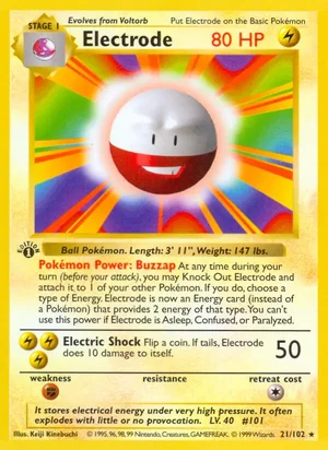 Electrode 021/102 Rare, Base Set Pokémon TCG card
