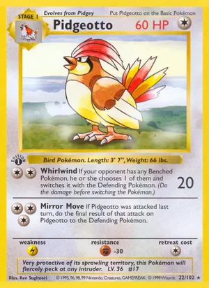Pidgeotto 022/102 Rare, Base Set Pokémon TCG card