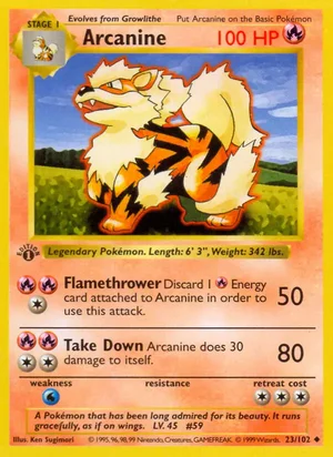 Arcanine 023/102 Uncommon, Base Set Pokémon TCG card