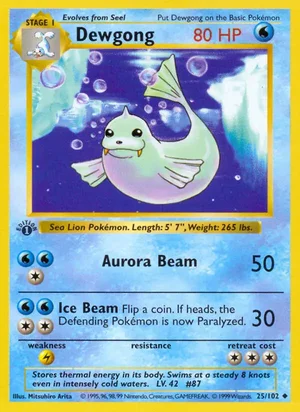 Dewgong 025/102 Uncommon, Base Set Pokémon TCG card