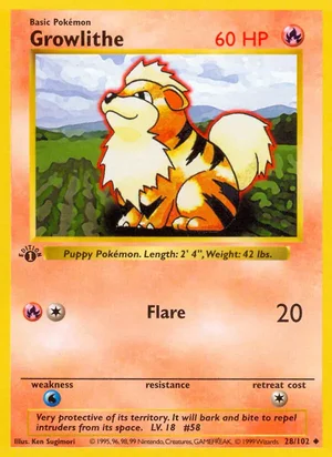 Growlithe 028/102 Uncommon, Base Set Pokémon TCG card
