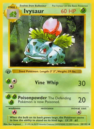 Ivysaur 030/102 Uncommon, Base Set Pokémon TCG card