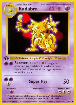 Kadabra 032/102 Uncommon, Base Set Pokémon TCG card