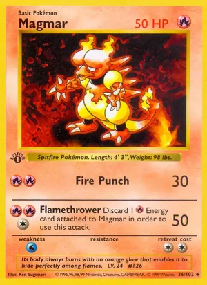 Magmar 036/102 Uncommon, Base Set Pokémon TCG card