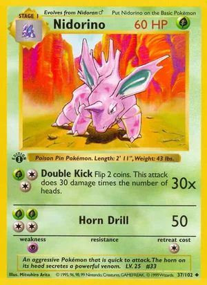 Nidorino 037/102 Uncommon, Base Set Pokémon TCG card