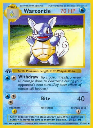 Wartortle 042/102 Uncommon, Base Set Pokémon TCG card