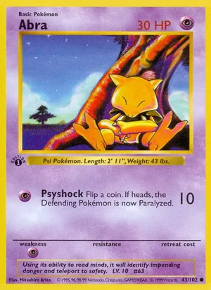 Abra 043/102 Common, Base Set Pokémon TCG card