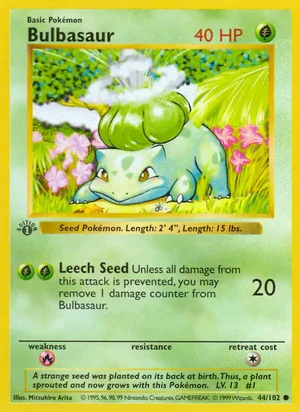 Bulbasaur 044/102 Common, Base Set Pokémon TCG card