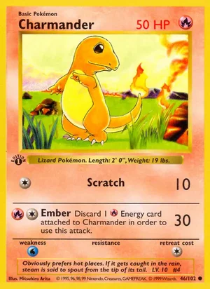Charmander 046/102 Common, Base Set Pokémon TCG card