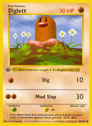 Diglett 047/102 Common, Base Set Pokémon TCG card