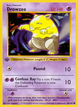 Drowzee 049/102 Common, Base Set Pokémon TCG card