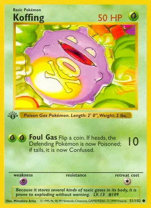 Koffing 051/102 Common, Base Set Pokémon TCG card