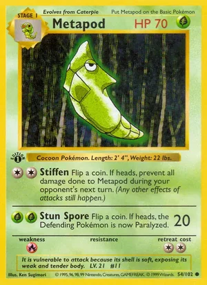 Metapod 054/102 Common, Base Set Pokémon TCG card