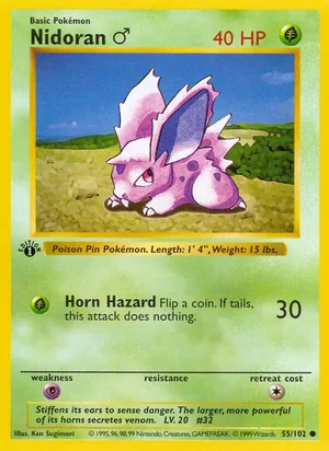 Nidoran M 055/102 Common, Base Set Pokémon TCG card