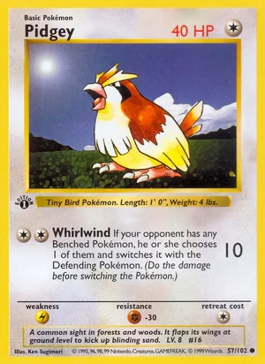 Pidgey 057/102 Common, Base Set Pokémon TCG card