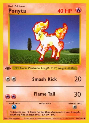 Ponyta 060/102 Common, Base Set Pokémon TCG card
