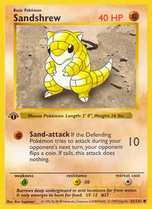 Sandshrew 062/102 Common, Base Set Pokémon TCG card