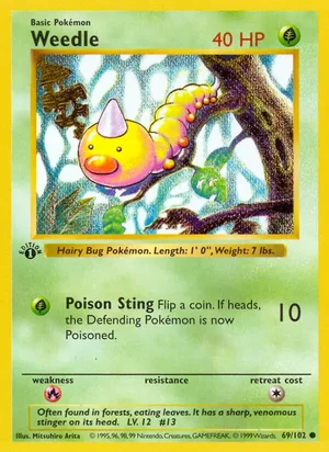 Weedle 069/102 Common, Base Set Pokémon TCG card