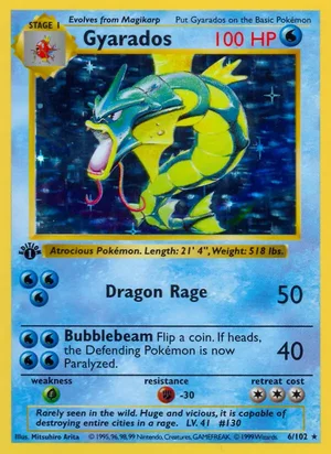 Gyarados 006/102 Holo Rare, Base Set Pokémon TCG card