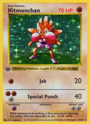 Hitmonchan 007/102 Holo Rare, Base Set Pokémon TCG card