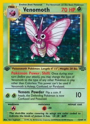 Venomoth (13) 013/064 Holo Rare, Jungle Pokémon TCG card