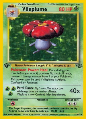 Vileplume (15) 015/064 Holo Rare, Jungle Pokémon TCG card