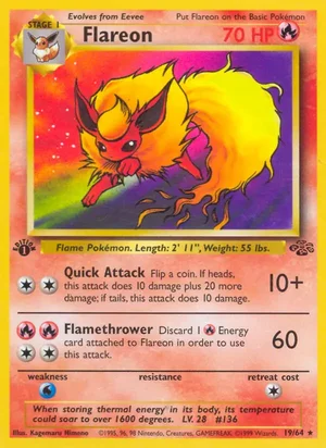 Flareon (19) 019/064 Rare, Jungle Pokémon TCG card