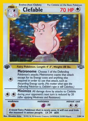 Clefable (1) 001/064 Holo Rare, Jungle Pokémon TCG card