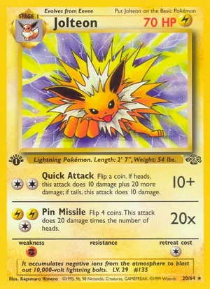 Jolteon (20) 020/064 Rare, Jungle Pokémon TCG card