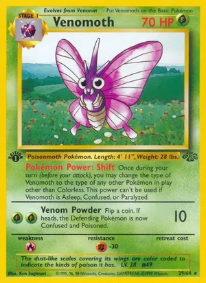 Venomoth (29) 029/064 Rare, Jungle Pokémon TCG card