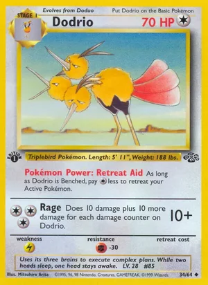 Dodrio 034/064 Uncommon, Jungle Pokémon TCG card