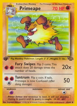 Primeape 043/064 Uncommon, Jungle Pokémon TCG card